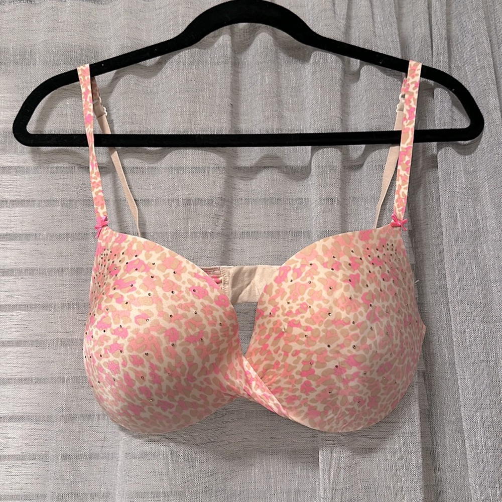 Pink, Tan, and Cream Leopard Print Plunge Bra by Victoria’s Secret
